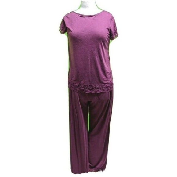 Charter Club Womens Lace Trim Pajama Set Savory Wine Modal Stretch Knit XS NEW - Picture 2 of 10